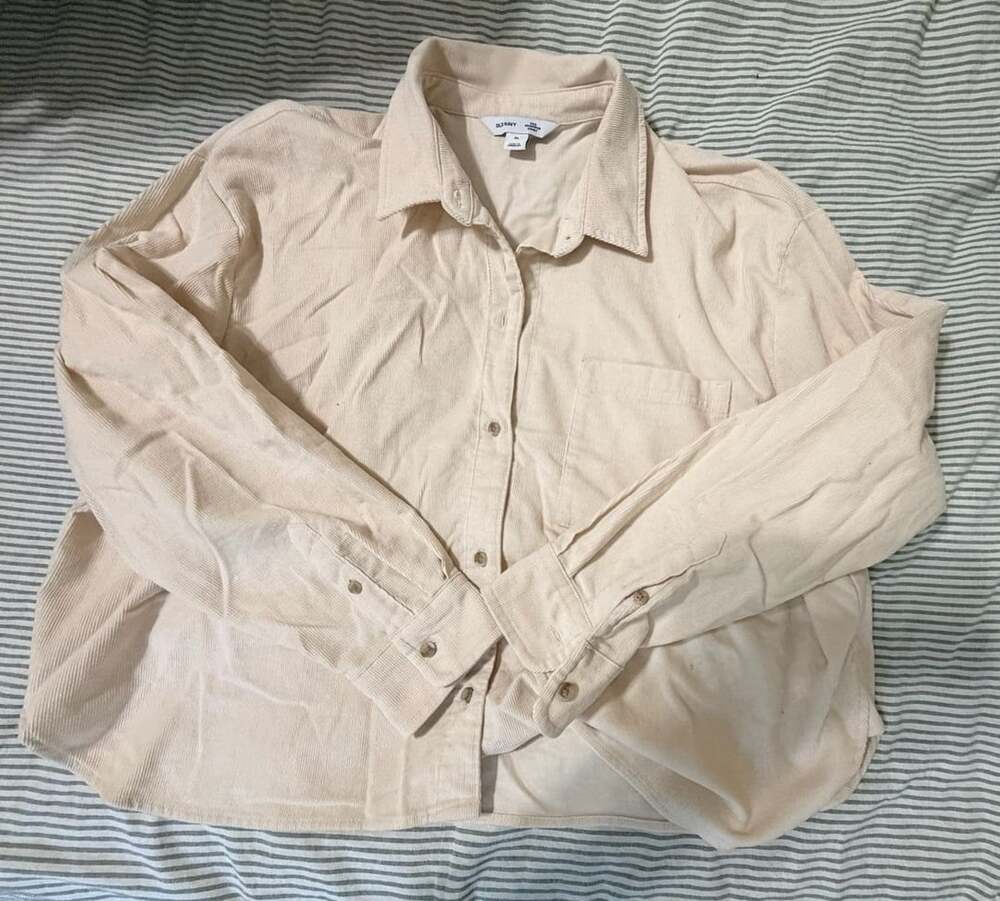 Old Navy The Cropped Shirt Size XL Cream Corduroy Button Down